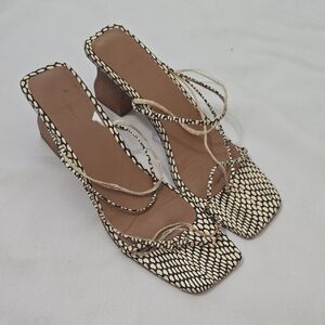 Rejina Pyo Cream and Black Patterned Square-Toe Block Heel Sandals